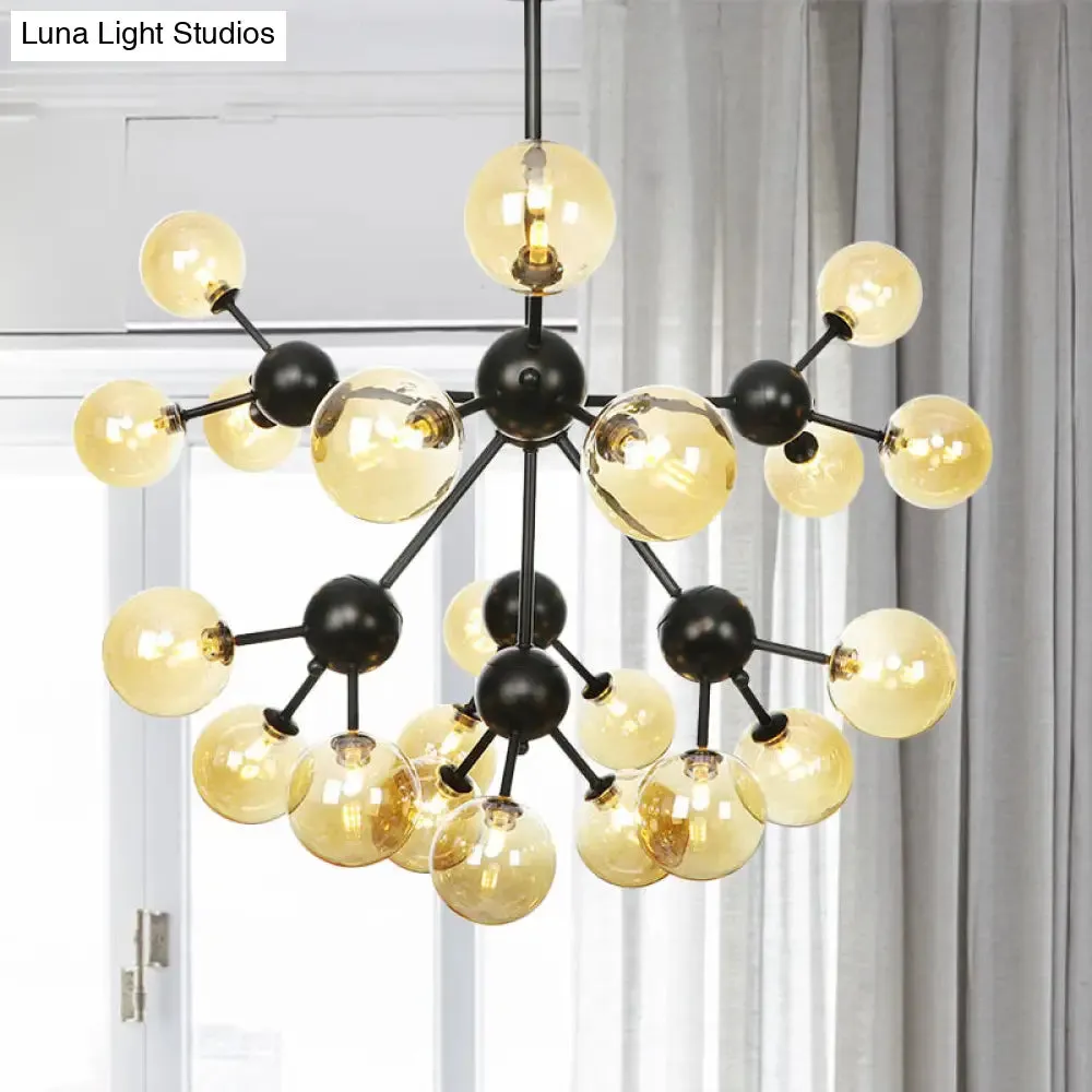 Industrial Orb Chandelier Lamp with Sputnik Design, Amber/Clear/Smoke Gray Glass, 3/9/12 Lights, 13"/27.5"/34" Wide