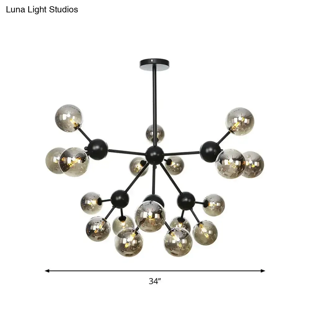 Industrial Orb Chandelier Lamp with Sputnik Design, Amber/Clear/Smoke Gray Glass, 3/9/12 Lights, 13"/27.5"/34" Wide