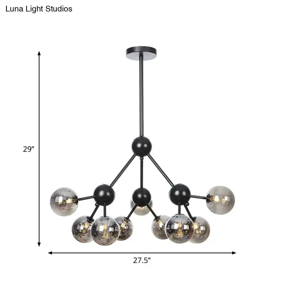 Industrial Orb Chandelier Lamp with Sputnik Design, Amber/Clear/Smoke Gray Glass, 3/9/12 Lights, 13"/27.5"/34" Wide