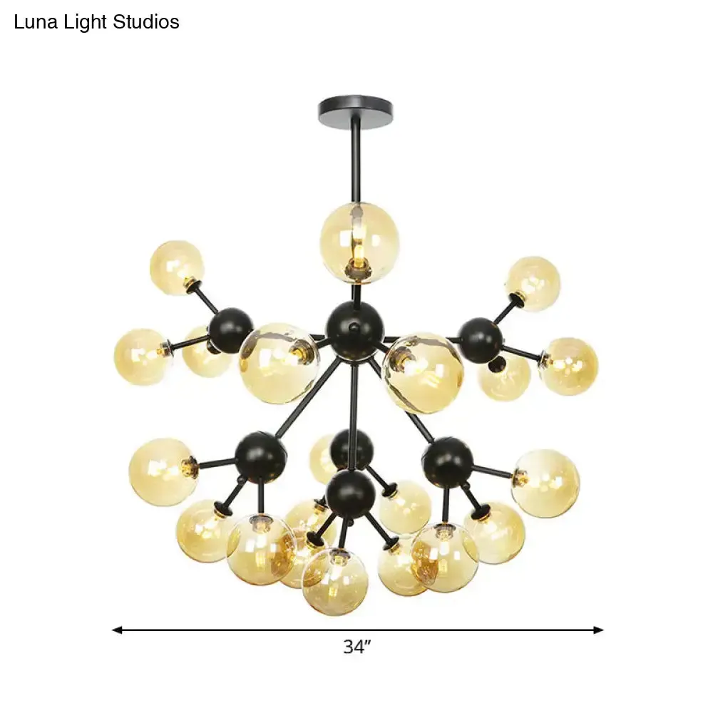 Industrial Orb Chandelier Lamp with Sputnik Design, Amber/Clear/Smoke Gray Glass, 3/9/12 Lights, 13"/27.5"/34" Wide