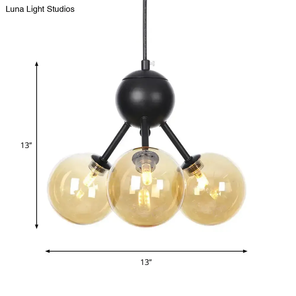 Industrial Orb Chandelier Lamp with Sputnik Design, Amber/Clear/Smoke Gray Glass, 3/9/12 Lights, 13"/27.5"/34" Wide