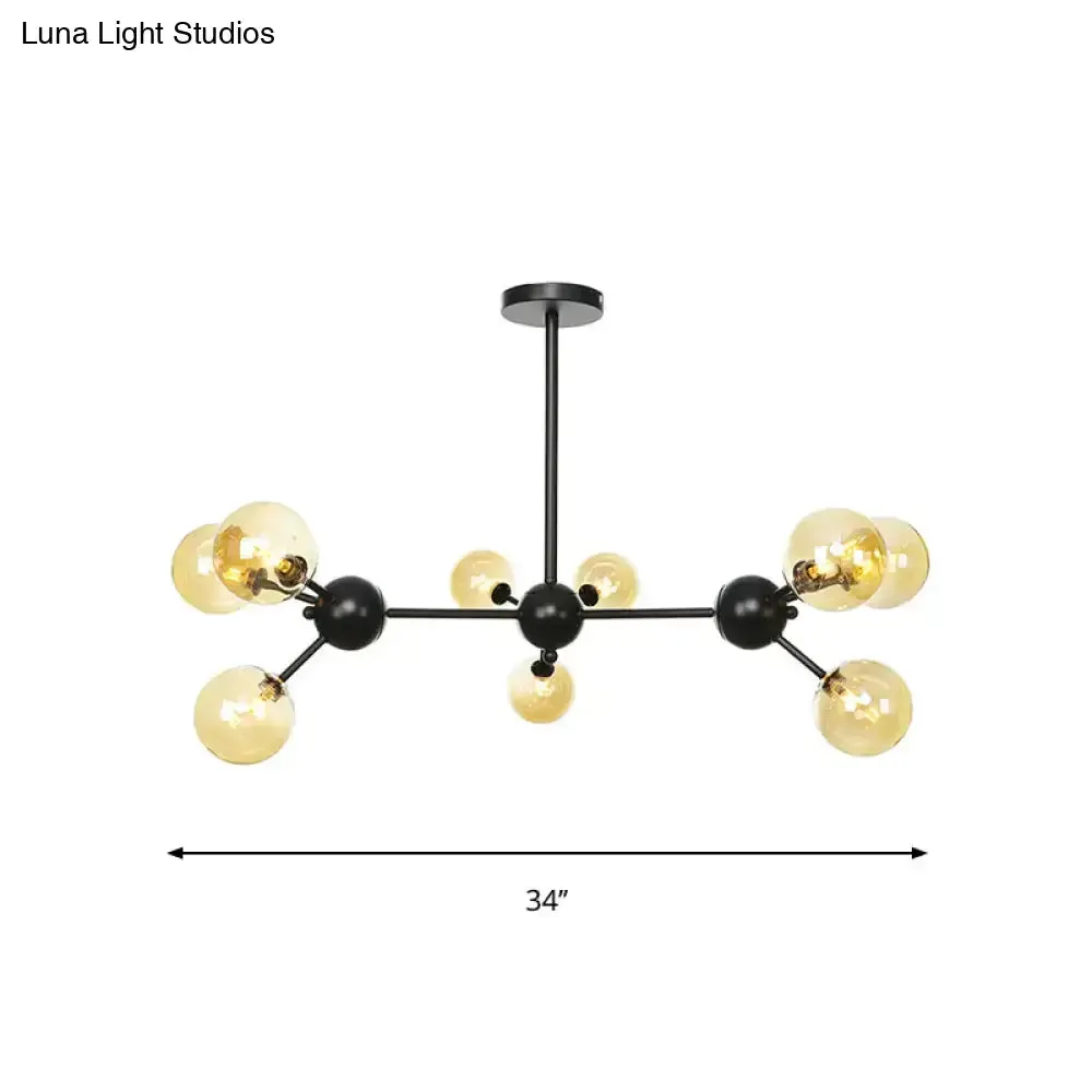 Industrial Orb Chandelier Lamp with Sputnik Design, Amber/Clear/Smoke Gray Glass, 3/9/12 Lights, 13"/27.5"/34" Wide