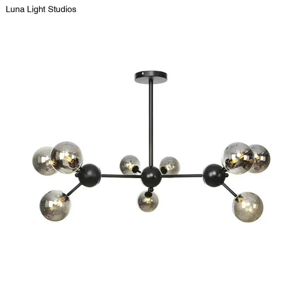 Industrial Orb Chandelier Lamp with Sputnik Design, Amber/Clear/Smoke Gray Glass, 3/9/12 Lights, 13"/27.5"/34" Wide