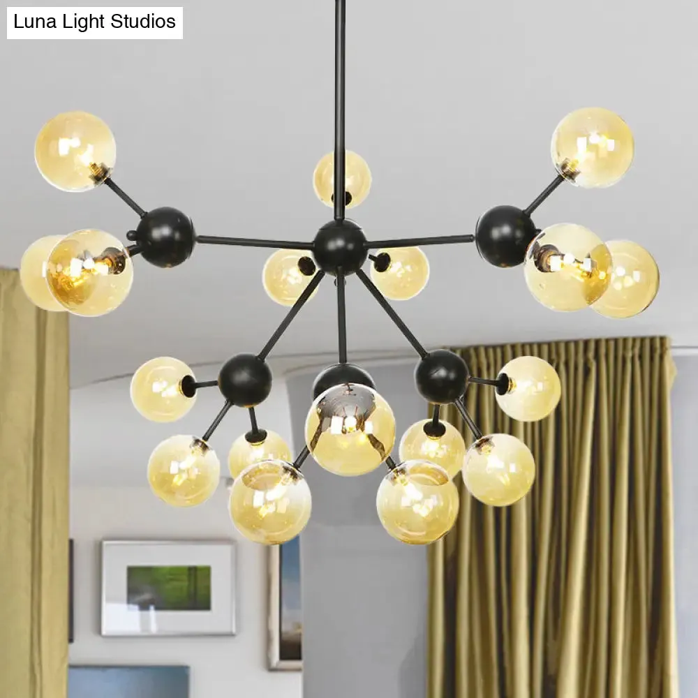 Industrial Orb Chandelier Lamp with Sputnik Design, Amber/Clear/Smoke Gray Glass, 3/9/12 Lights, 13"/27.5"/34" Wide