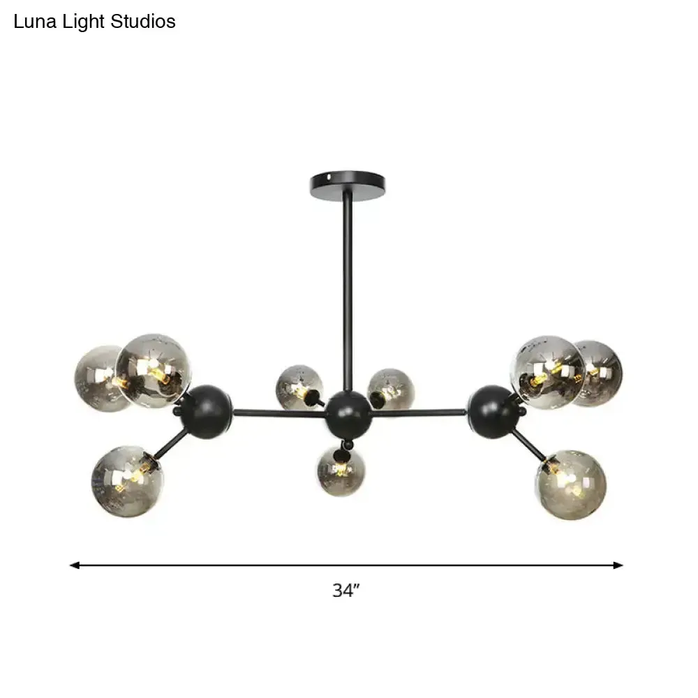 Industrial Orb Chandelier Lamp with Sputnik Design, Amber/Clear/Smoke Gray Glass, 3/9/12 Lights, 13"/27.5"/34" Wide