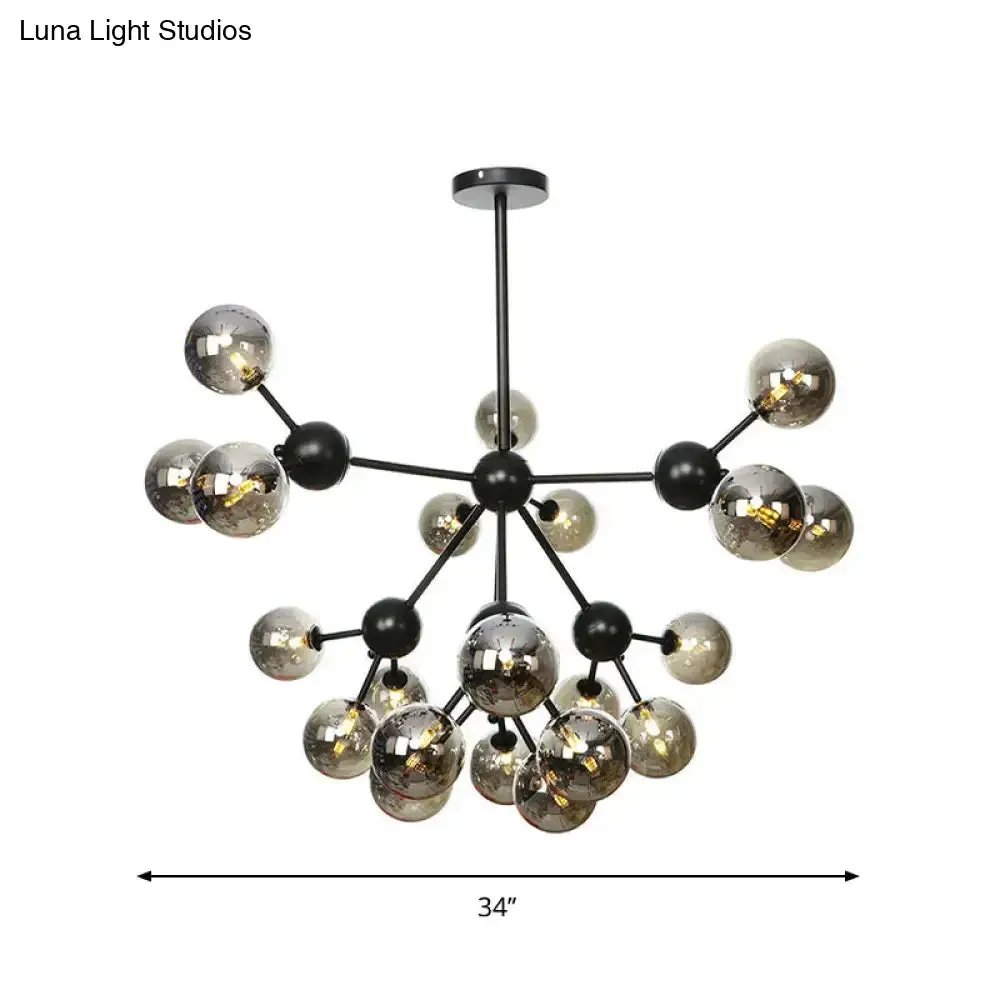 Industrial Orb Chandelier Lamp with Sputnik Design, Amber/Clear/Smoke Gray Glass, 3/9/12 Lights, 13"/27.5"/34" Wide