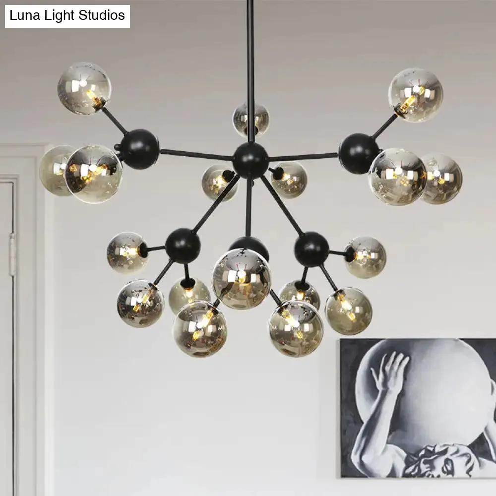 Industrial Orb Chandelier Lamp with Sputnik Design, Amber/Clear/Smoke Gray Glass, 3/9/12 Lights, 13"/27.5"/34" Wide