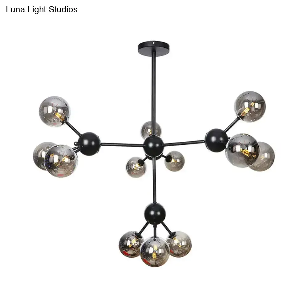 Industrial Orb Chandelier Lamp with Sputnik Design, Amber/Clear/Smoke Gray Glass, 3/9/12 Lights, 13"/27.5"/34" Wide