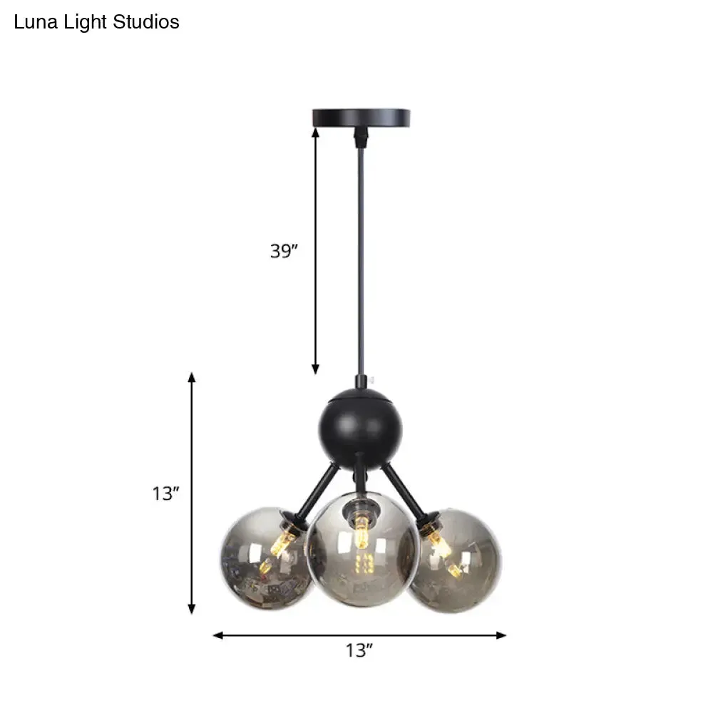 Industrial Orb Chandelier Lamp with Sputnik Design, Amber/Clear/Smoke Gray Glass, 3/9/12 Lights, 13"/27.5"/34" Wide