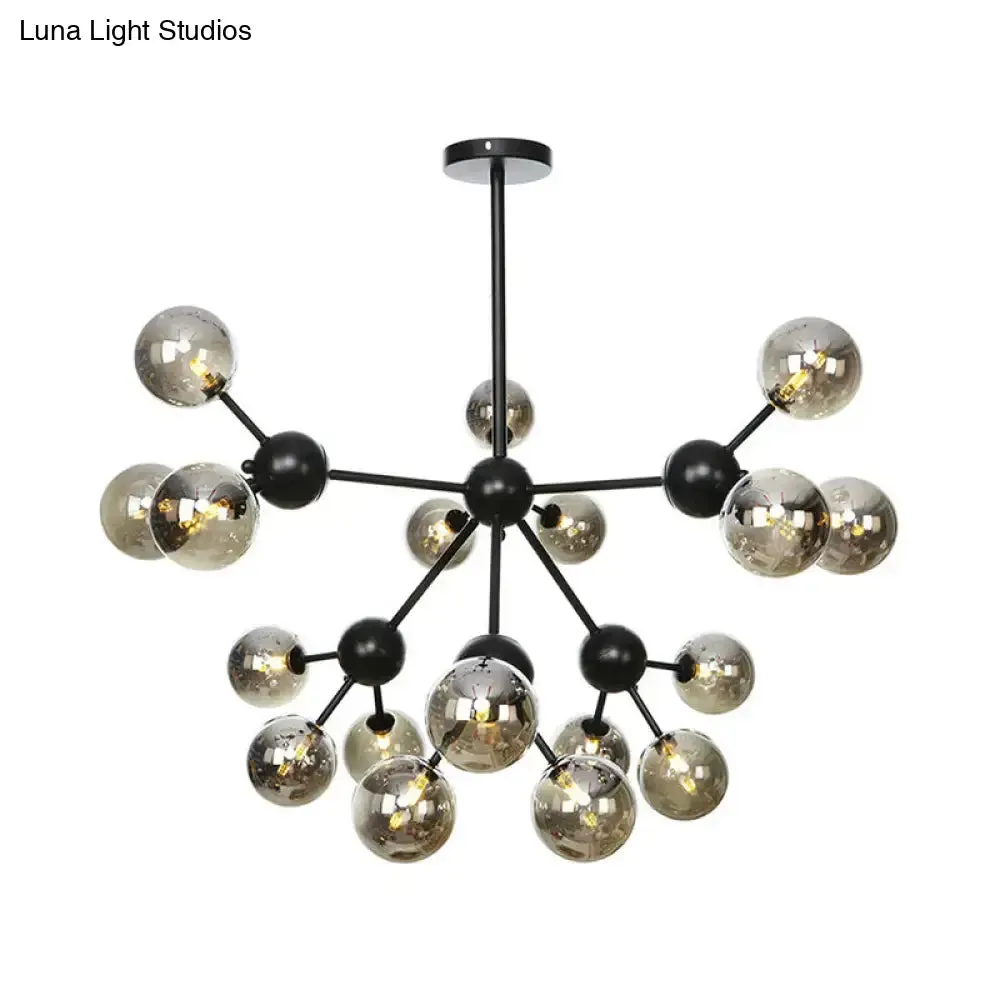 Industrial Orb Chandelier Lamp with Sputnik Design, Amber/Clear/Smoke Gray Glass, 3/9/12 Lights, 13"/27.5"/34" Wide