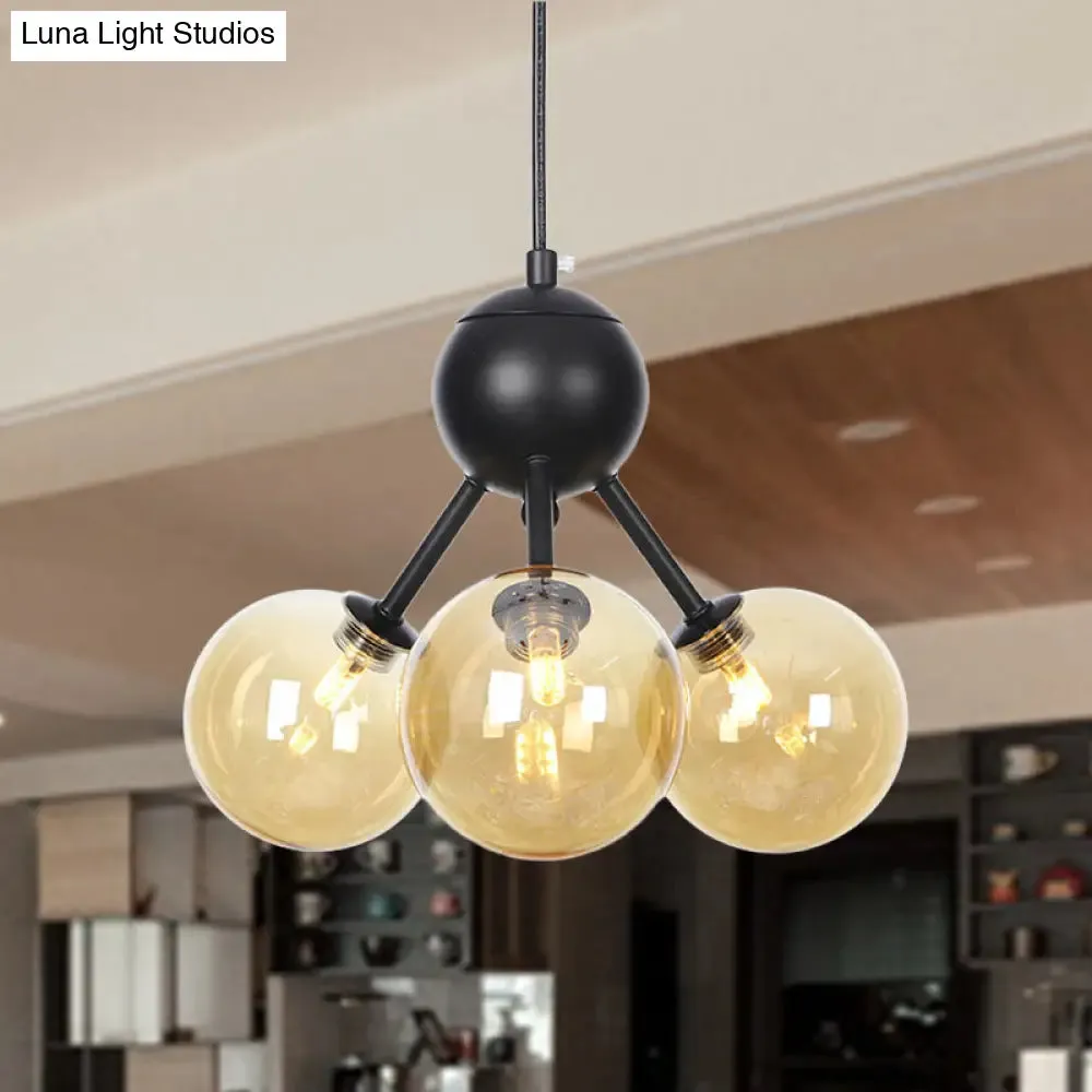 Industrial Orb Chandelier Lamp with Sputnik Design, Amber/Clear/Smoke Gray Glass, 3/9/12 Lights, 13"/27.5"/34" Wide