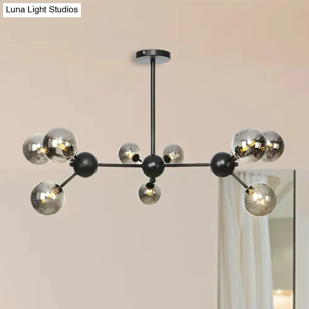 Industrial Orb Chandelier Lamp with Sputnik Design, Amber/Clear/Smoke Gray Glass, 3/9/12 Lights, 13"/27.5"/34" Wide