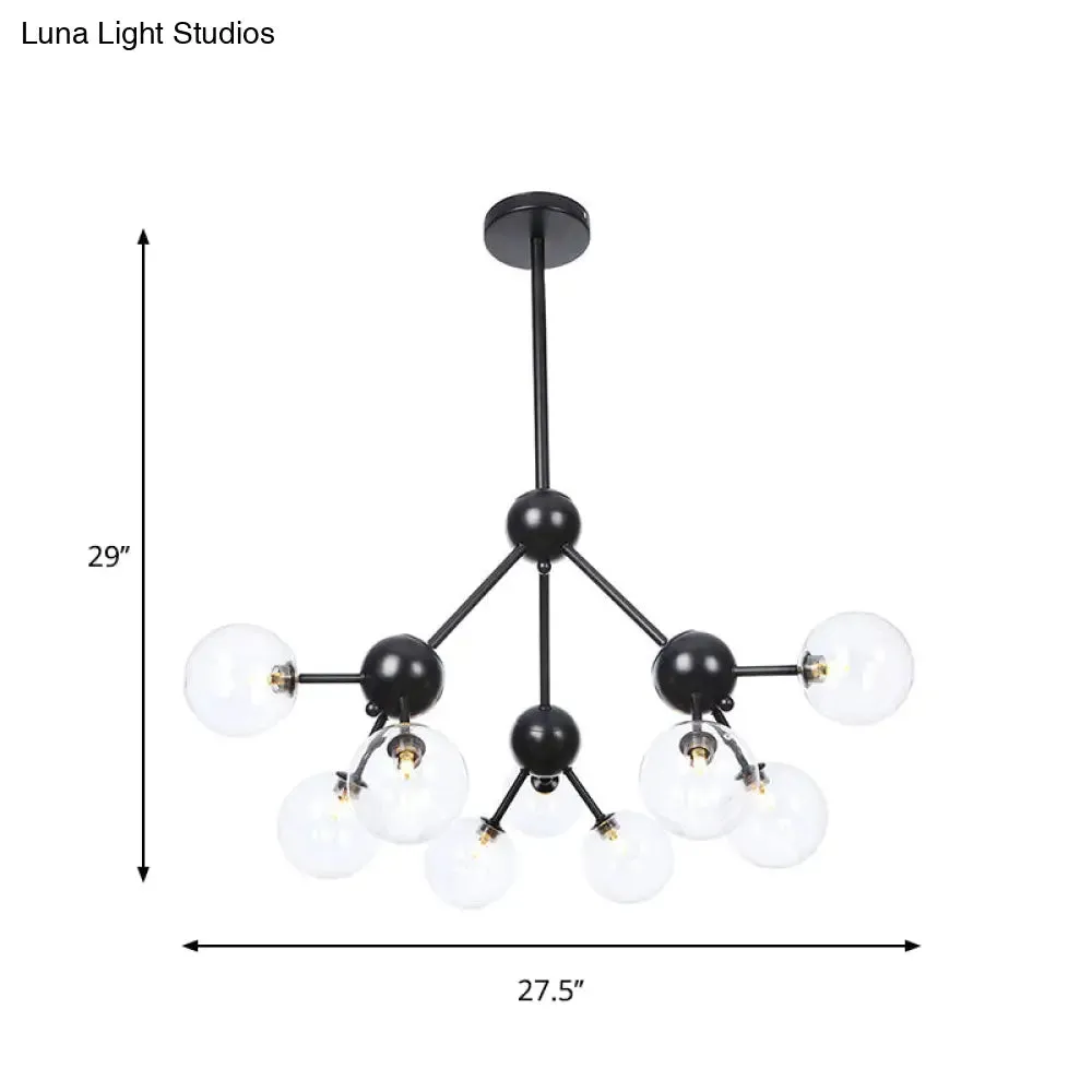 Industrial Orb Chandelier Lamp with Sputnik Design, Amber/Clear/Smoke Gray Glass, 3/9/12 Lights, 13"/27.5"/34" Wide