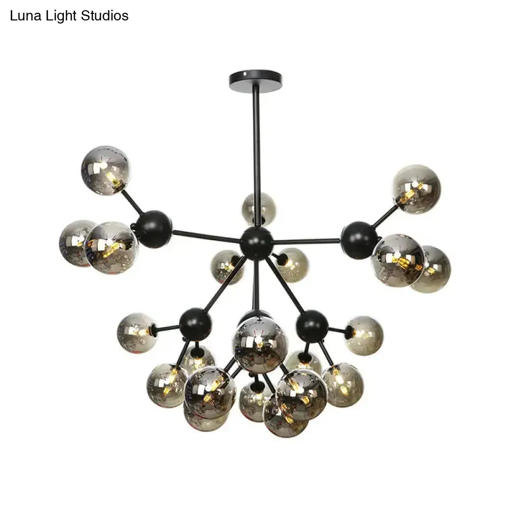 Industrial Orb Chandelier Lamp with Sputnik Design, Amber/Clear/Smoke Gray Glass, 3/9/12 Lights, 13"/27.5"/34" Wide