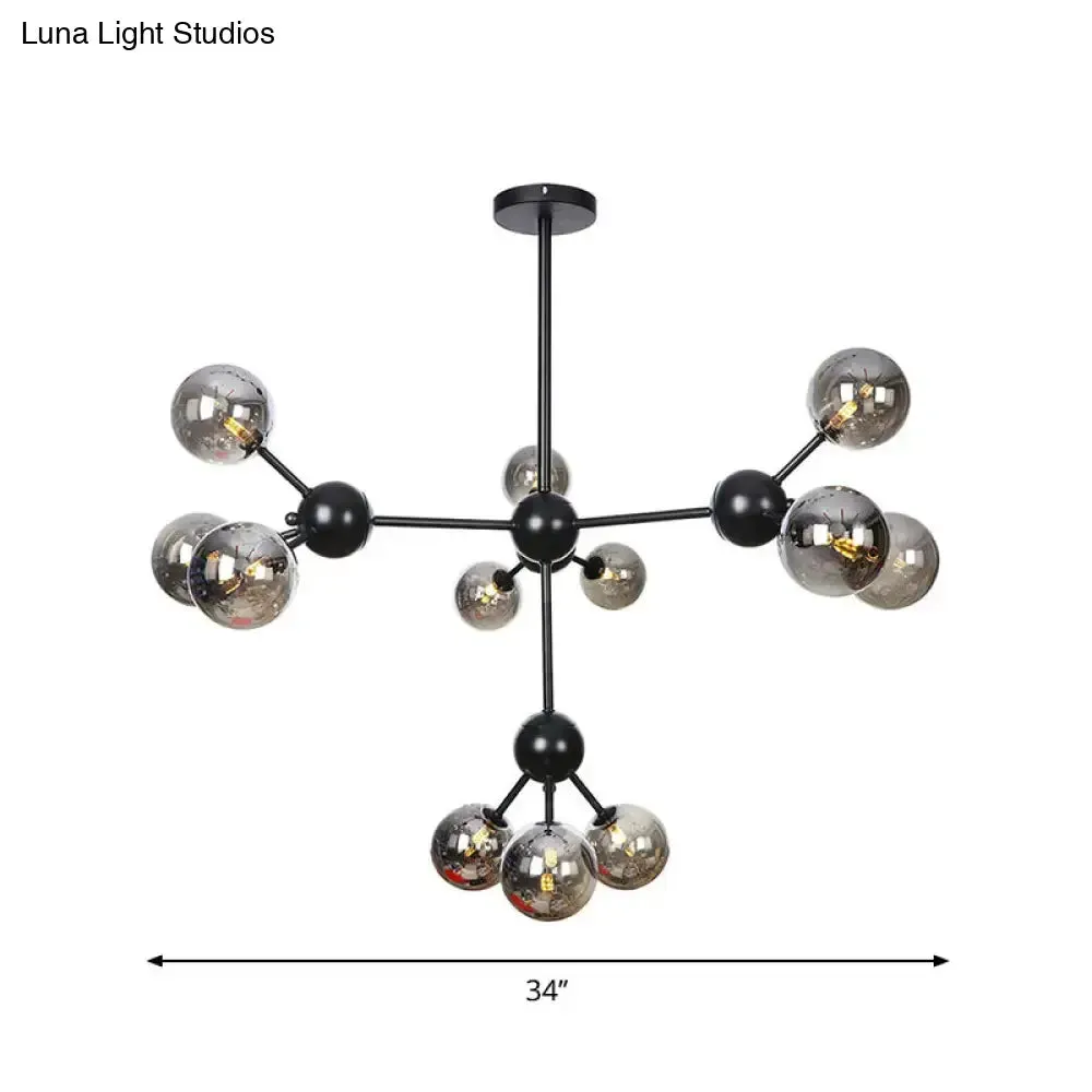 Industrial Orb Chandelier Lamp with Sputnik Design, Amber/Clear/Smoke Gray Glass, 3/9/12 Lights, 13"/27.5"/34" Wide