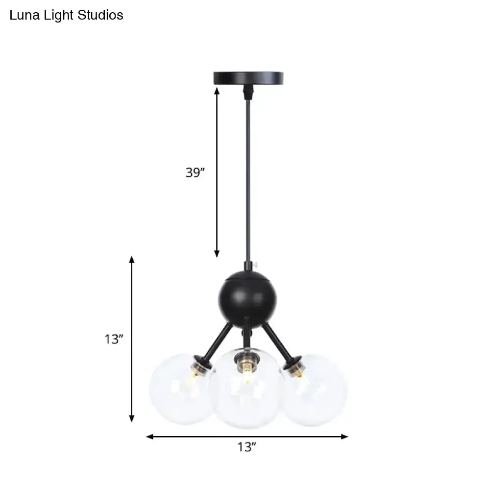 Industrial Orb Chandelier Lamp with Sputnik Design, Amber/Clear/Smoke Gray Glass, 3/9/12 Lights, 13"/27.5"/34" Wide