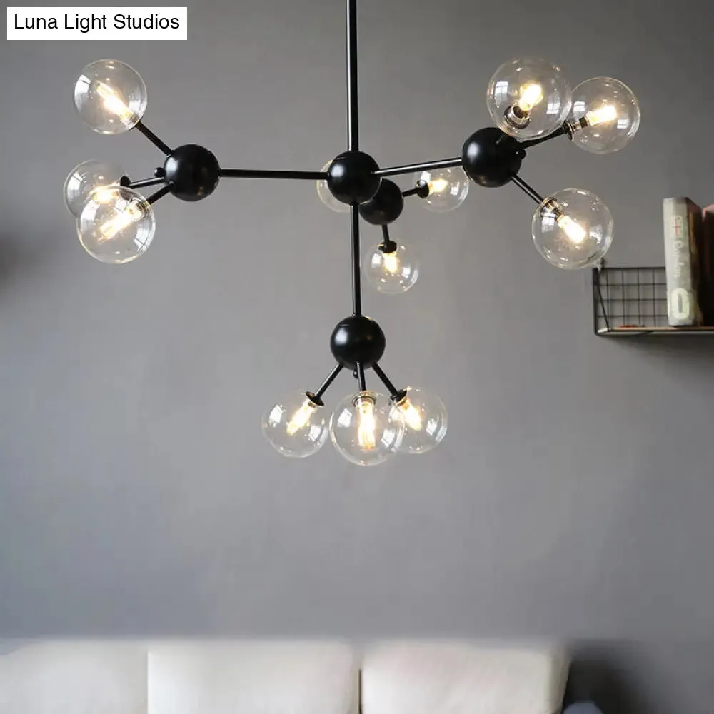 Industrial Orb Chandelier Lamp with Sputnik Design, Amber/Clear/Smoke Gray Glass, 3/9/12 Lights, 13"/27.5"/34" Wide