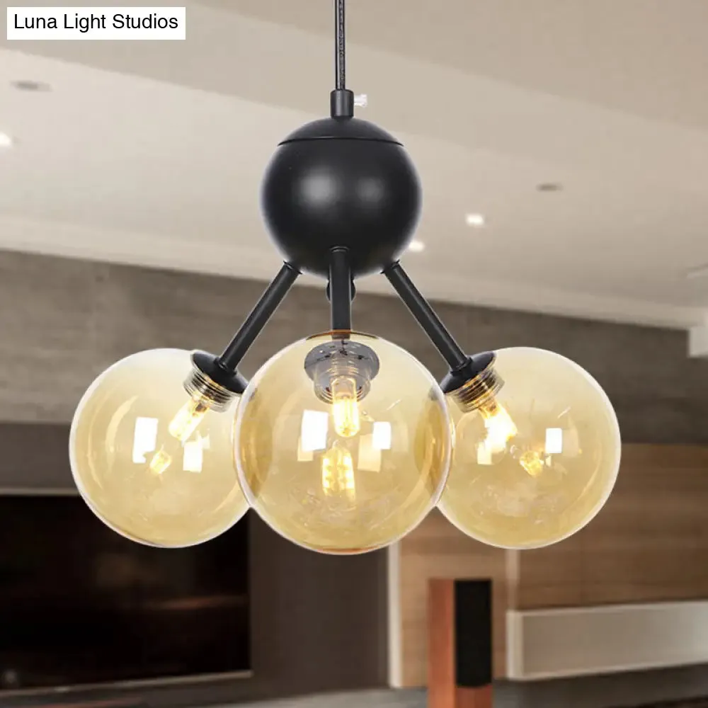 Industrial Orb Chandelier Lamp with Sputnik Design, Amber/Clear/Smoke Gray Glass, 3/9/12 Lights, 13"/27.5"/34" Wide