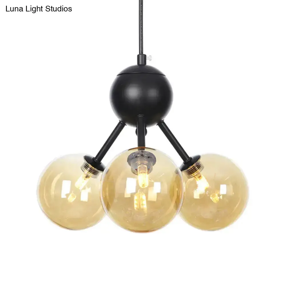 Industrial Orb Chandelier Lamp with Sputnik Design, Amber/Clear/Smoke Gray Glass, 3/9/12 Lights, 13"/27.5"/34" Wide