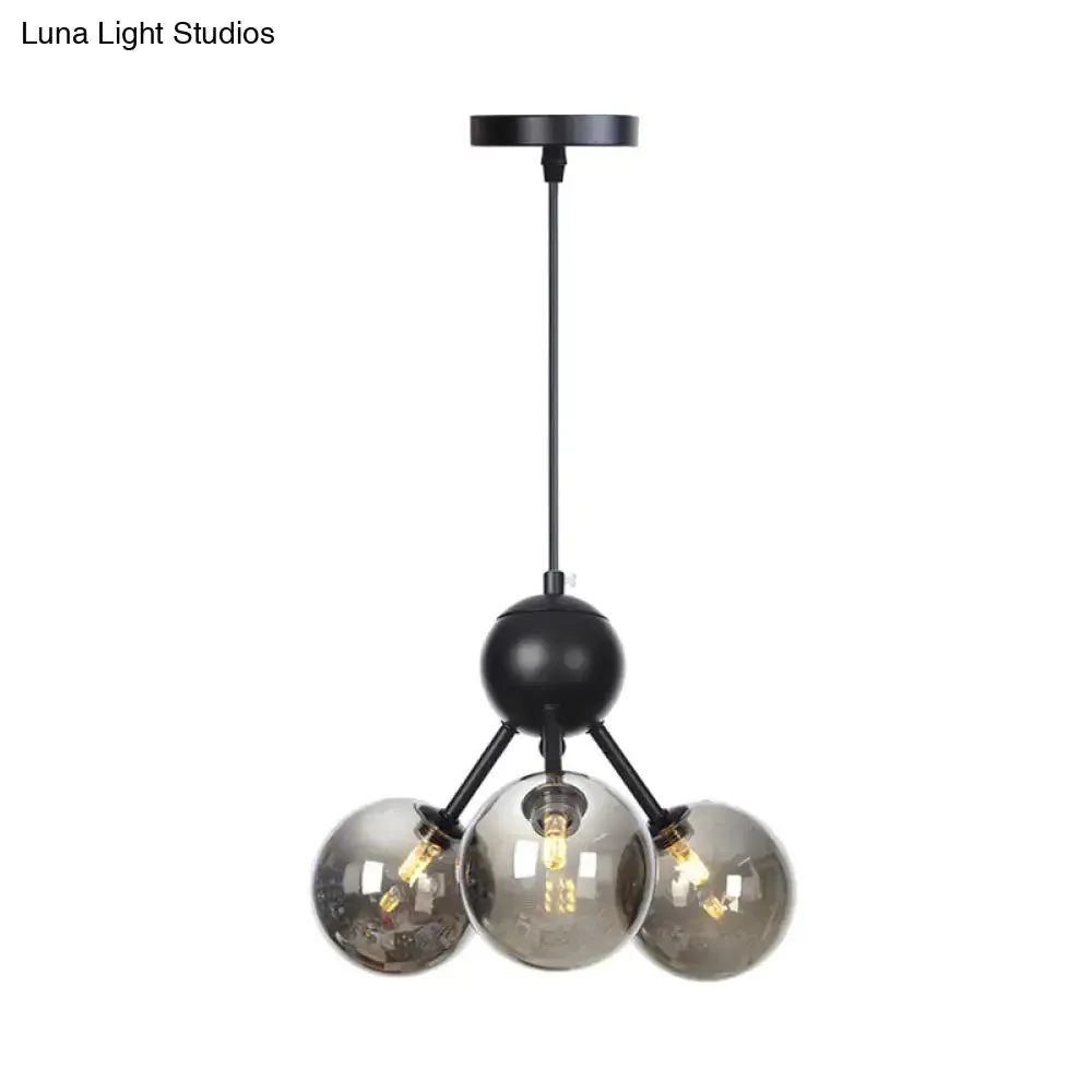 Industrial Orb Chandelier Lamp with Sputnik Design, Amber/Clear/Smoke Gray Glass, 3/9/12 Lights, 13"/27.5"/34" Wide