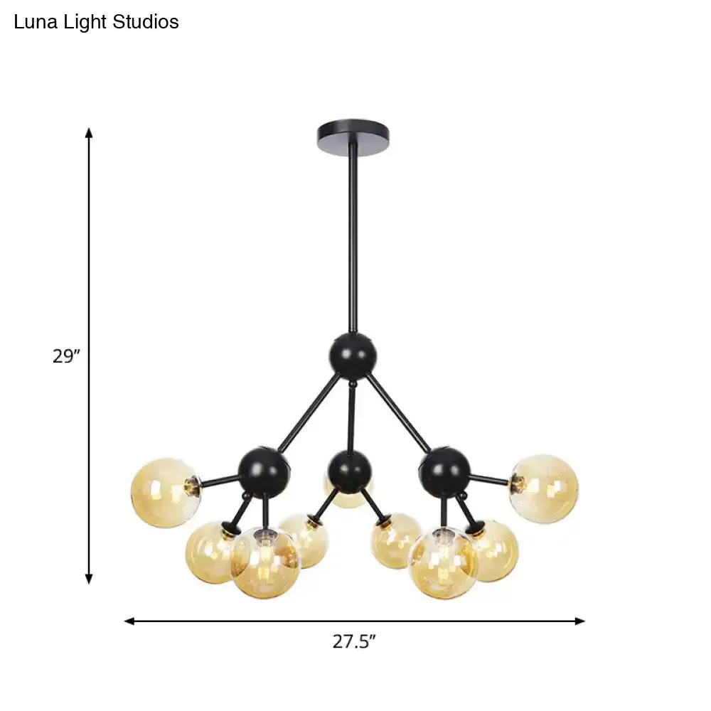 Industrial Orb Chandelier Lamp with Sputnik Design, Amber/Clear/Smoke Gray Glass, 3/9/12 Lights, 13"/27.5"/34" Wide