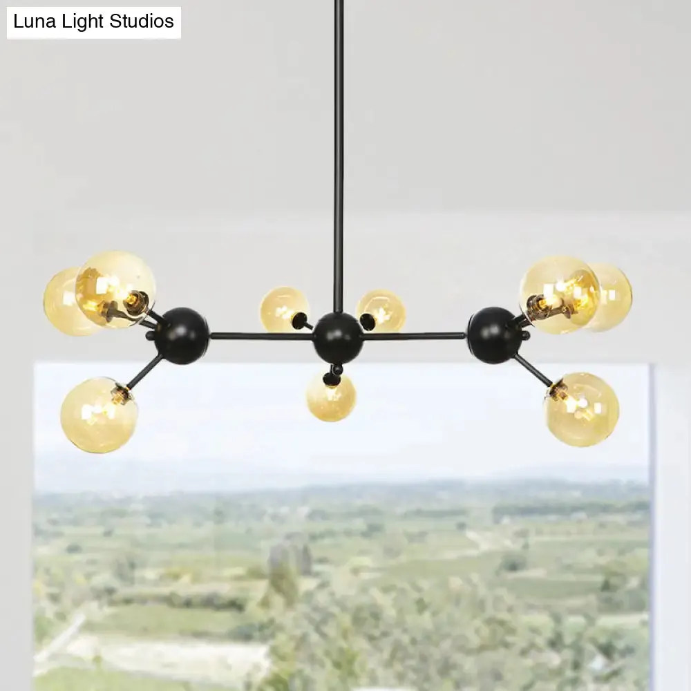 Industrial Orb Chandelier Lamp with Sputnik Design, Amber/Clear/Smoke Gray Glass, 3/9/12 Lights, 13"/27.5"/34" Wide