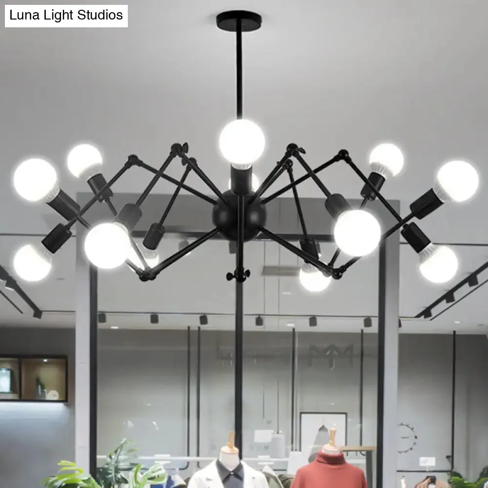 Industrial Spider Chandelier with Open Bulb Design for Clothing Shops