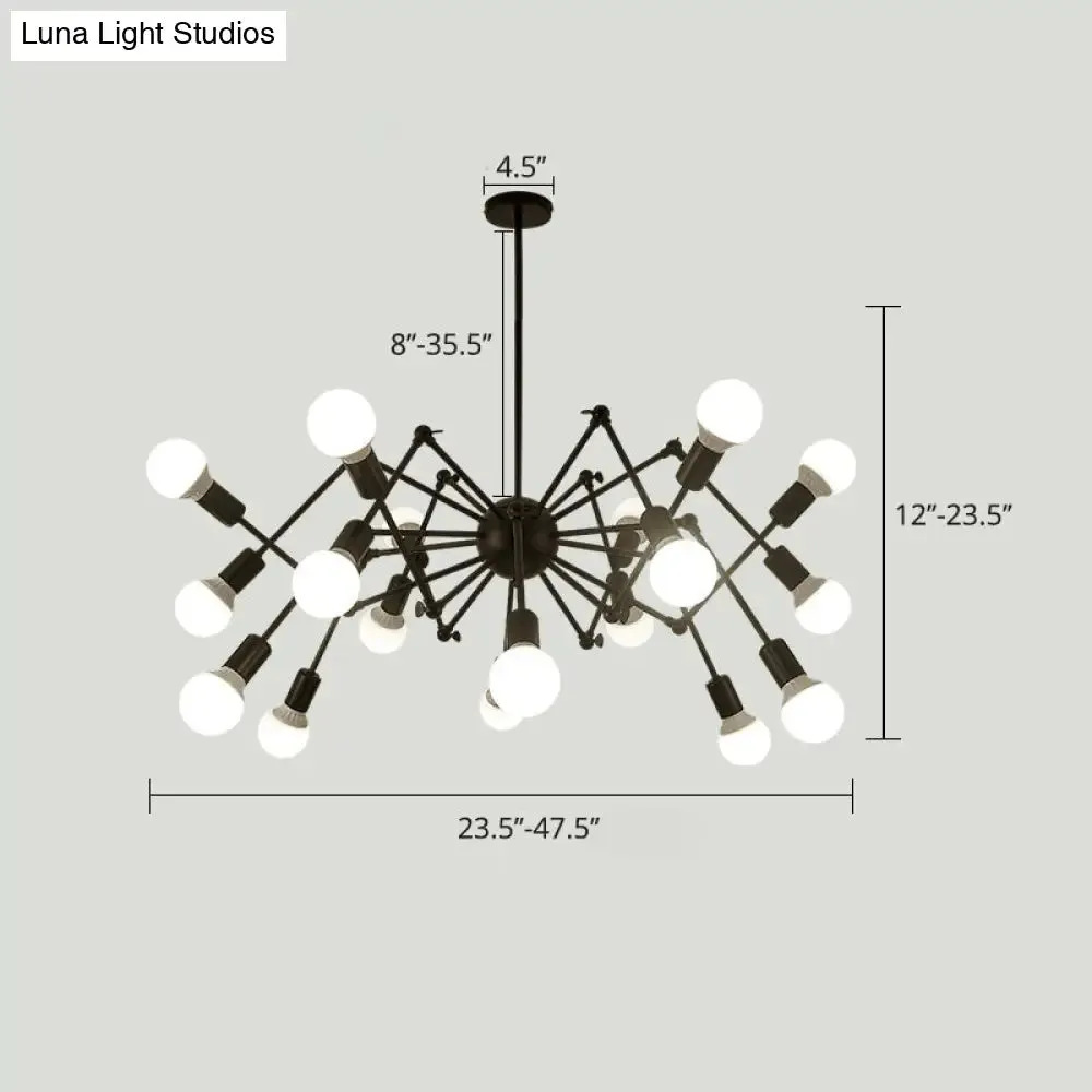 Industrial Spider Chandelier with Open Bulb Design for Clothing Shops