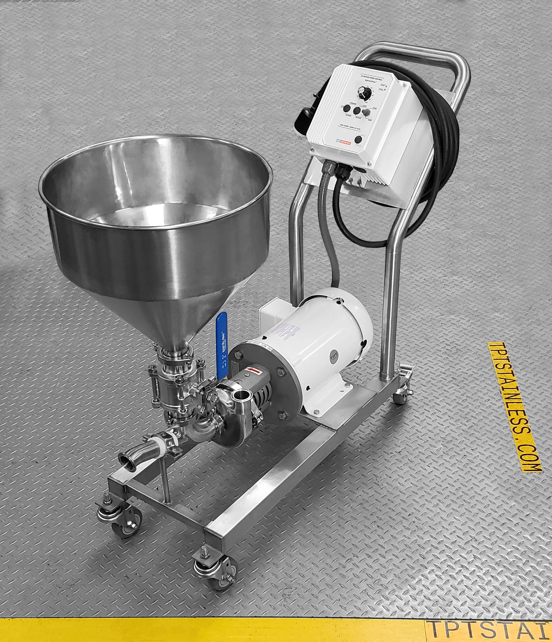 Inline Shear Mixer Cart with funnel / hopper 5HP