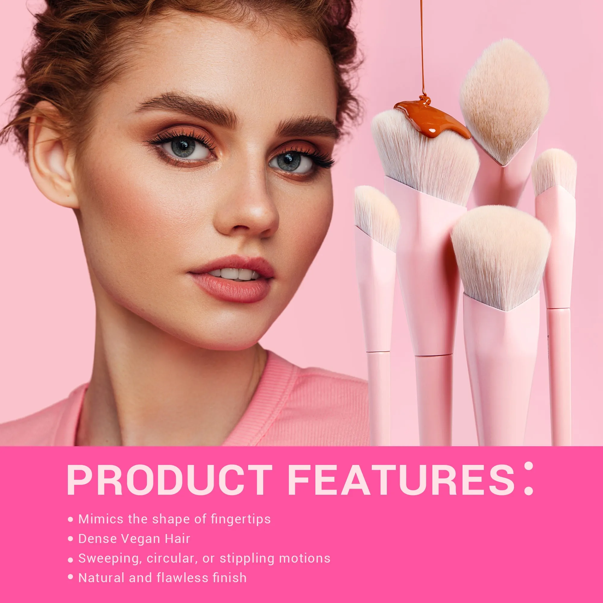 Jessup Crystal Pink Makeup Brushes Set Premium Vegan T495