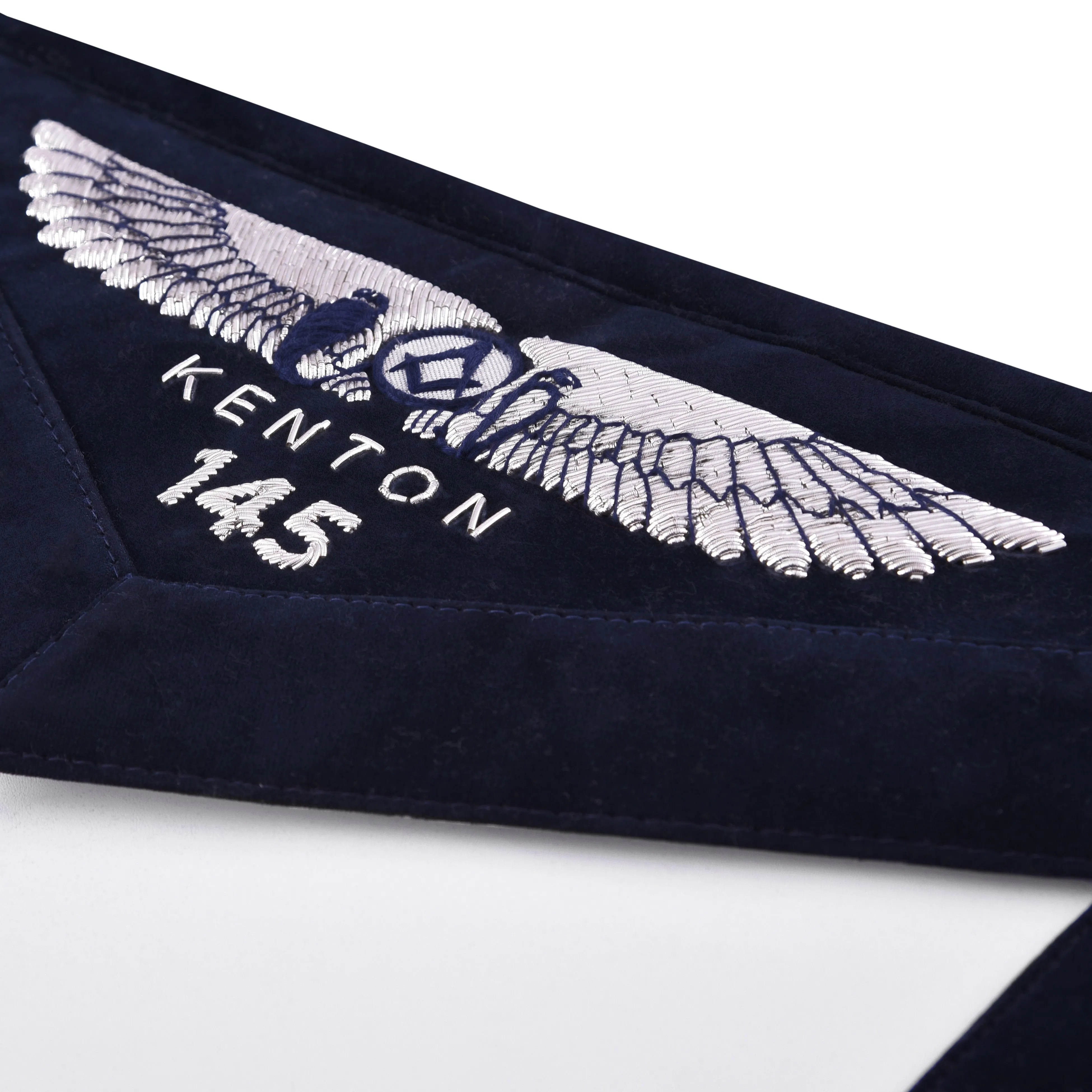 Junior Warden Officer Apron - Kenton Lodge Navy Velvet With Silver Embroidery Thread