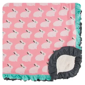 KicKee Pants Strawberry Forest Rabbit Sherpa-Lined Double Ruffle Toddler Blanket