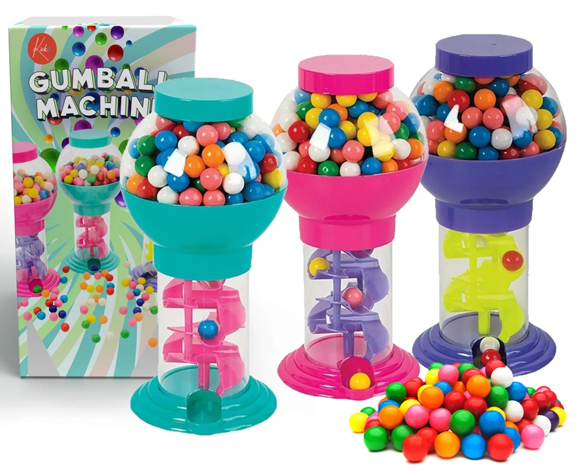 Kicko Twirling Gumball Machines - 3 Pack - 9.75 Inch - Galaxy Candy Dispenser