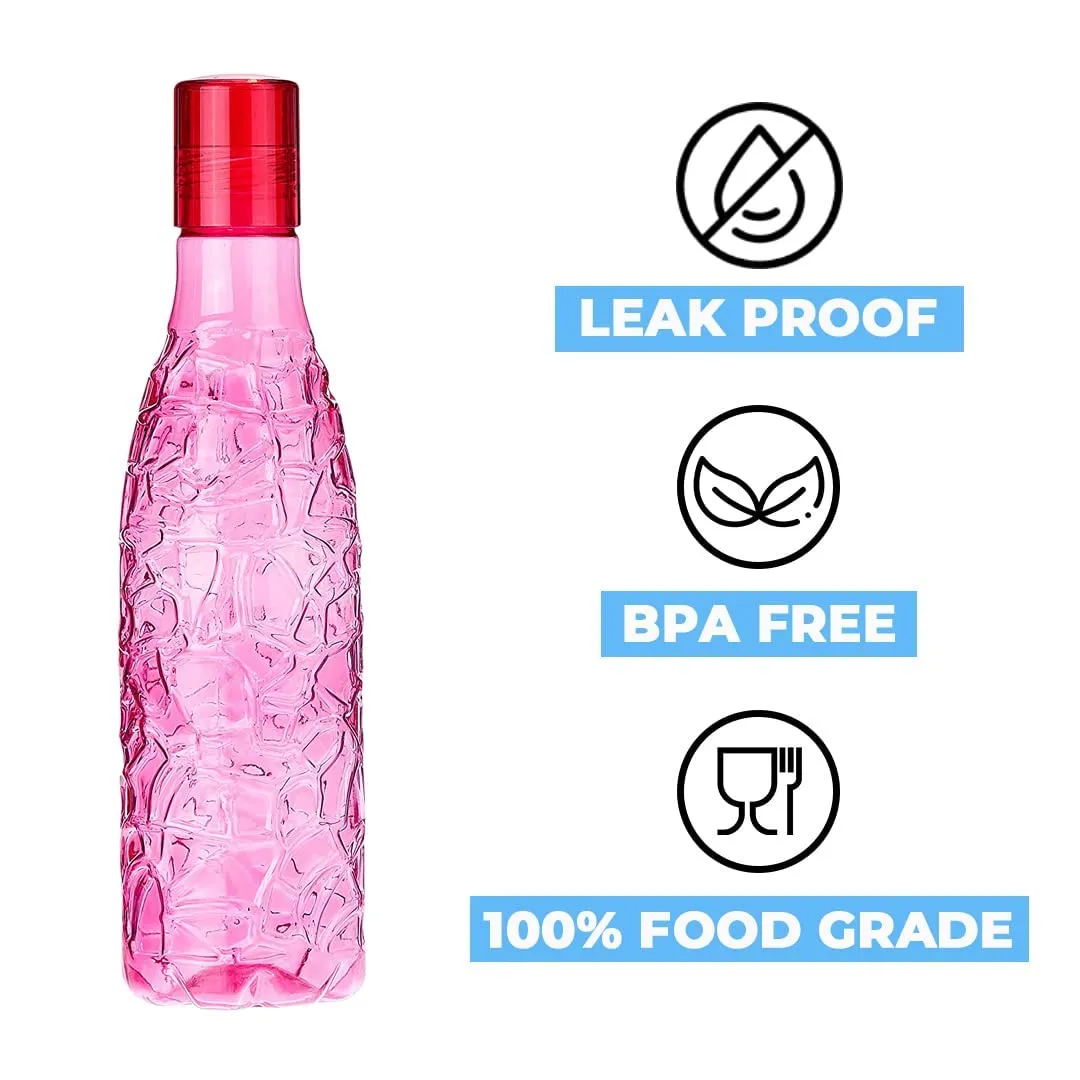 Kuber Industries BPA-Free Plastic Water Bottle|Leak Proof, Firm Grip, 100% Food Grade Plastic Bottles|for Home, Office, & Gym|Unbreakable, Freezer Proof, Fridge Water Bottle|Set of 6|Pink (Pack of 3)