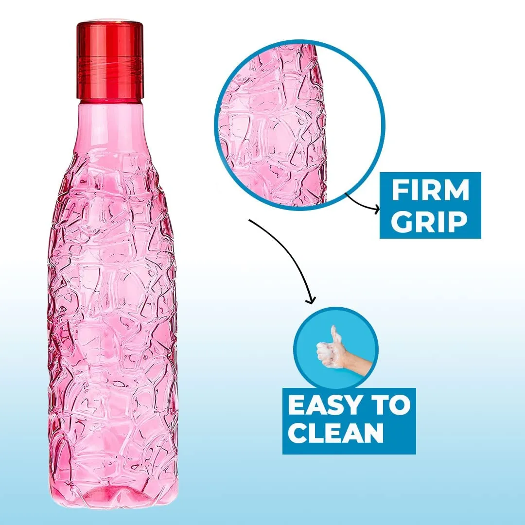 Kuber Industries BPA-Free Plastic Water Bottle|Leak Proof, Firm Grip, 100% Food Grade Plastic Bottles|for Home, Office, & Gym|Unbreakable, Freezer Proof, Fridge Water Bottle|Set of 6|Pink (Pack of 3)