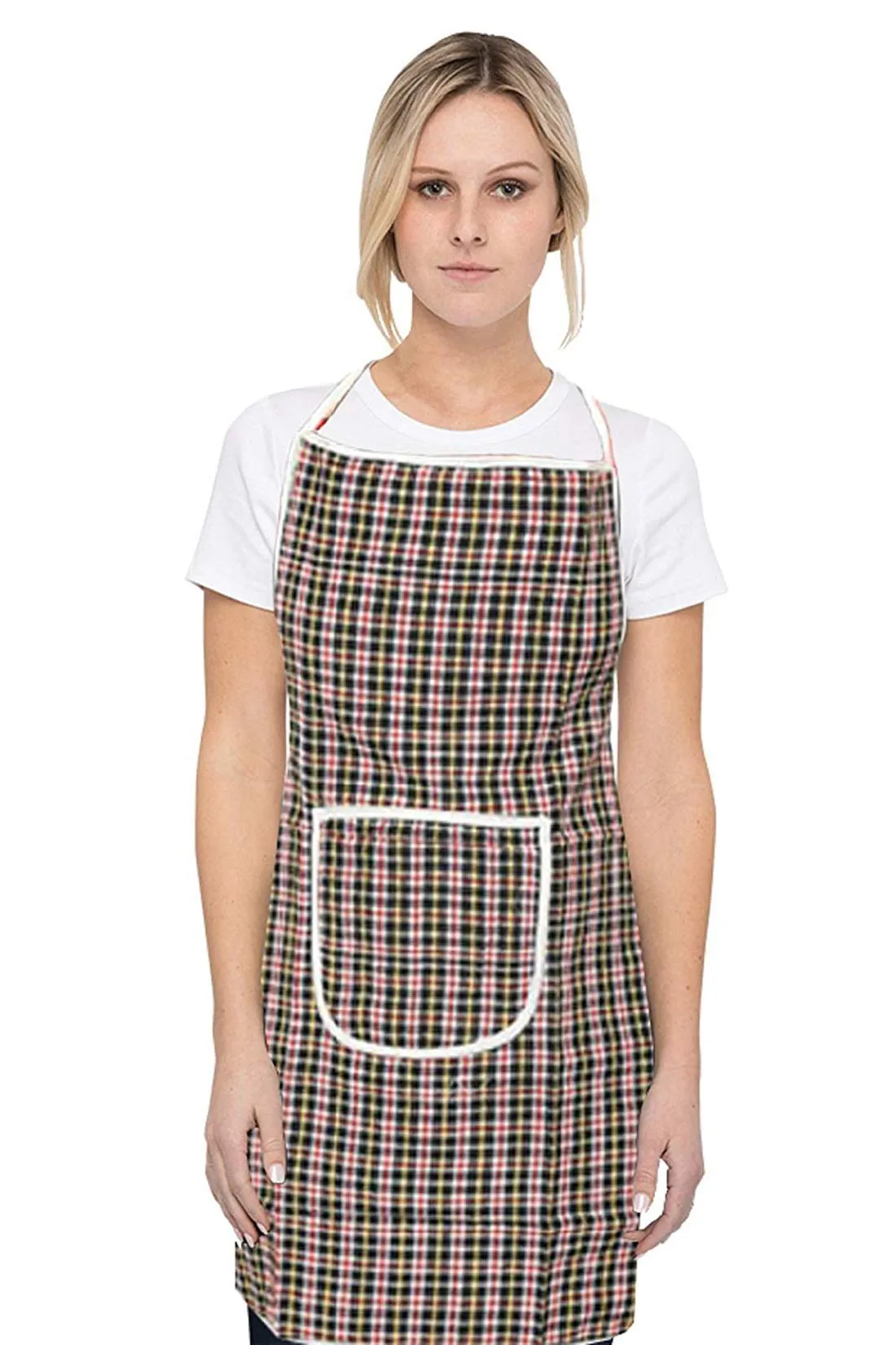 Kuber Industries Checkered Design 4 Pieces Cotton Kitchen Apron with Front Pocket (Multi)-CTKTC32670