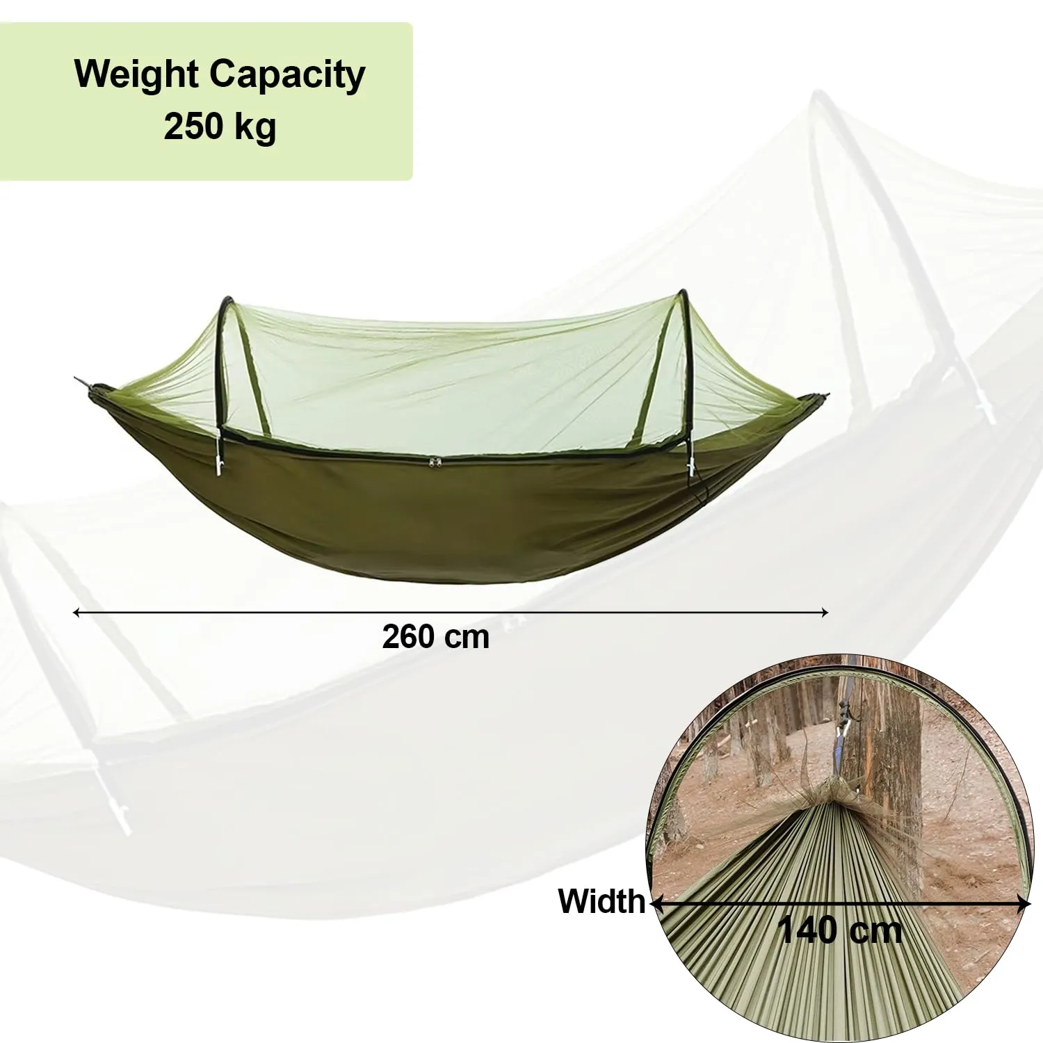 Kuber Industries Pack of 4 Camping Hammock with Mosquito Net | Portable Hammocks with Tree Straps | Swing Sleeping Hammock Bed with Net | Nylon Hammock for Indoor - Outdoor | Green