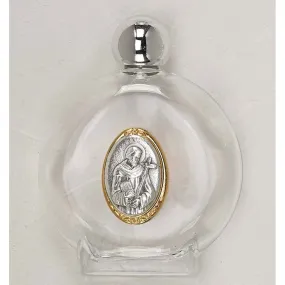 Large 4 oz Saint Francis Glass Holy Water Bottle with Two Tone Medal