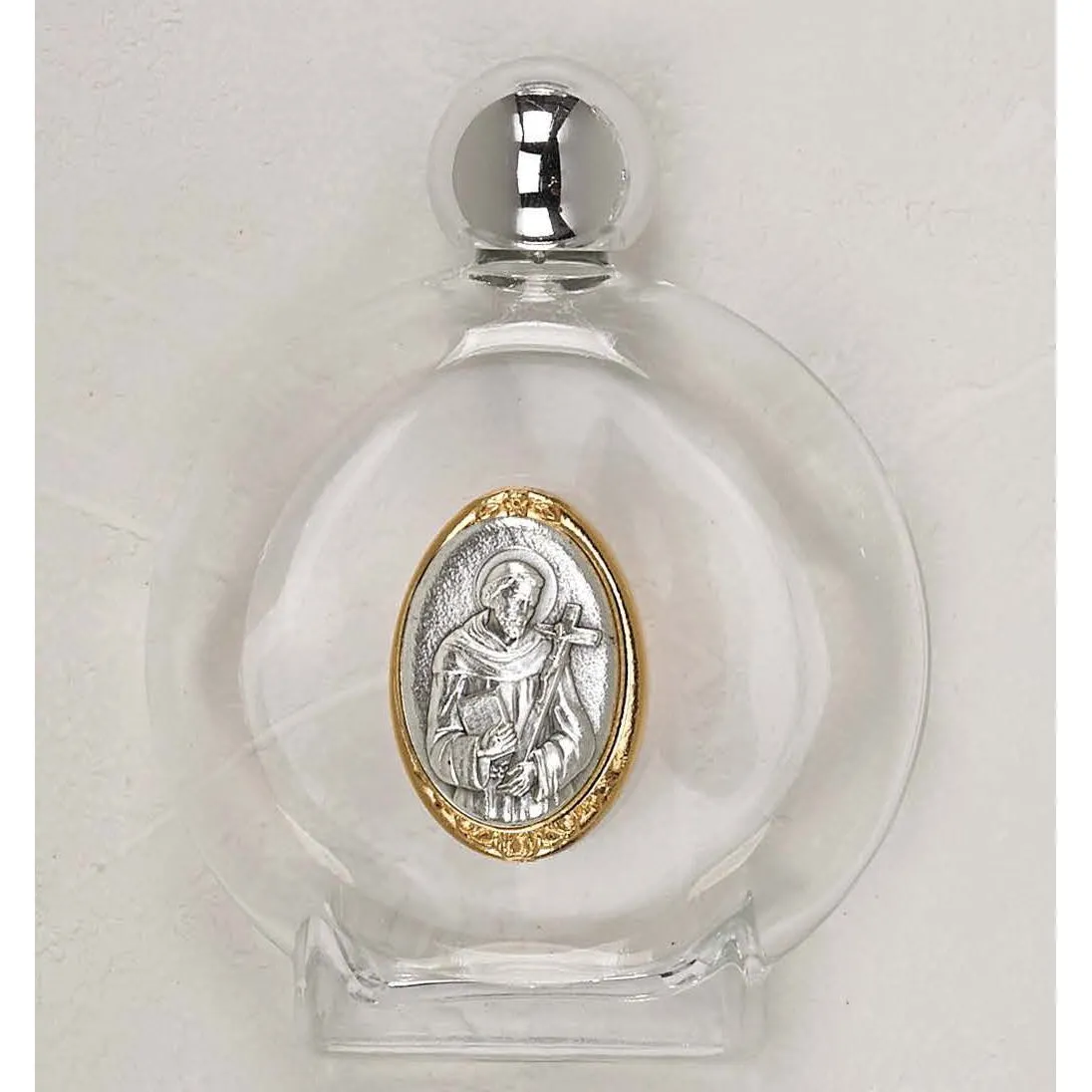 Large 4 oz Saint Francis Glass Holy Water Bottle with Two Tone Medal