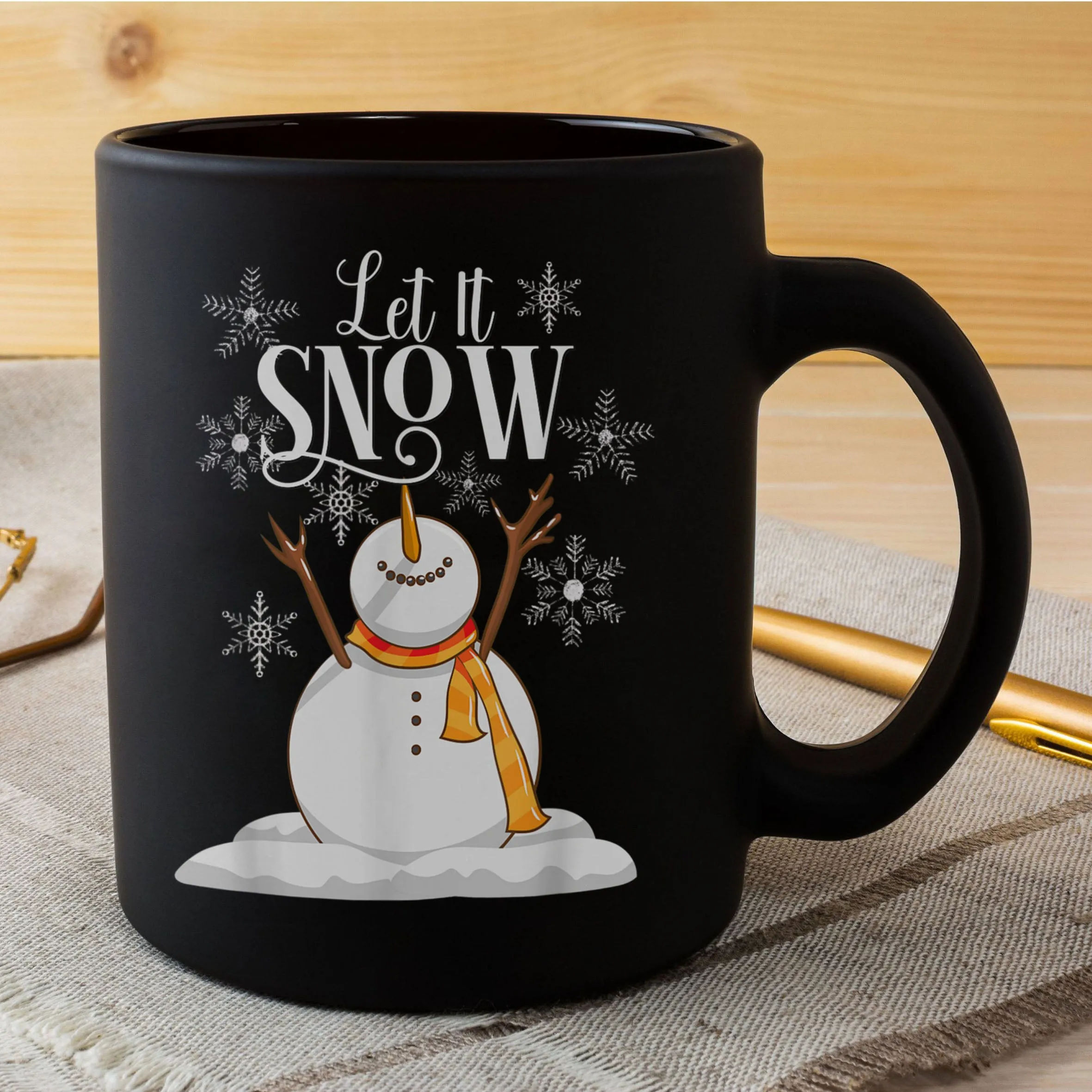 Let It Snow Cute Snowman Snowy Snowflakes Christmas Mug