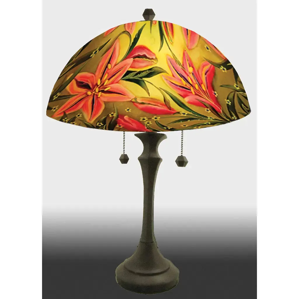 Lovely Lily Reverse Hand Painted Glass Table or Floor Lamp by Jamie Barthel