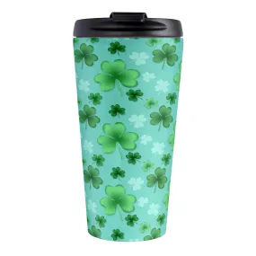 Lucky Clover Pattern Teal and Green Travel Mug