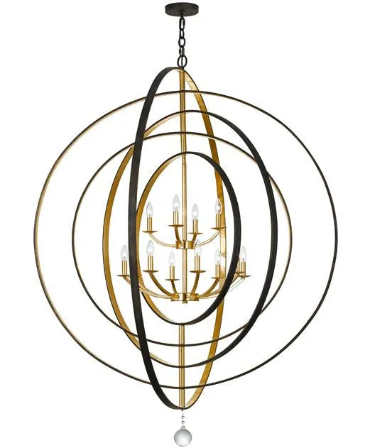 LUNA 12 LIGHT CHANDELIER, ENGLISH BRONZE AND ANTIQUE GOLD