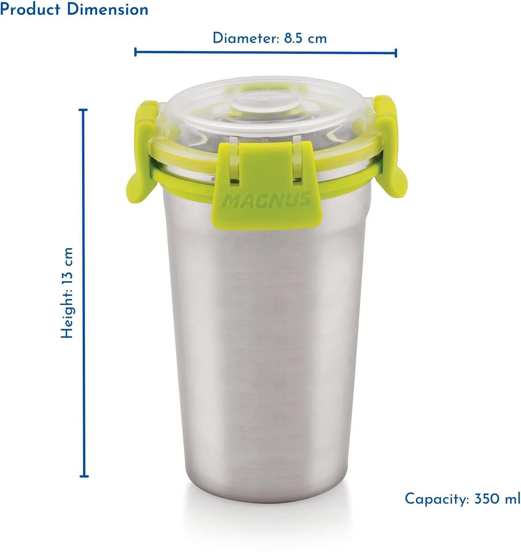 Magnus Stainless Steel Matte Klip Lock Tumbler with Lid and Straw - 350ml | Leak-Proof & Airtight Tumbler - Ideal for Travel, Office, Kids | Perfect for Juice, Buttermilk | Pack of 6