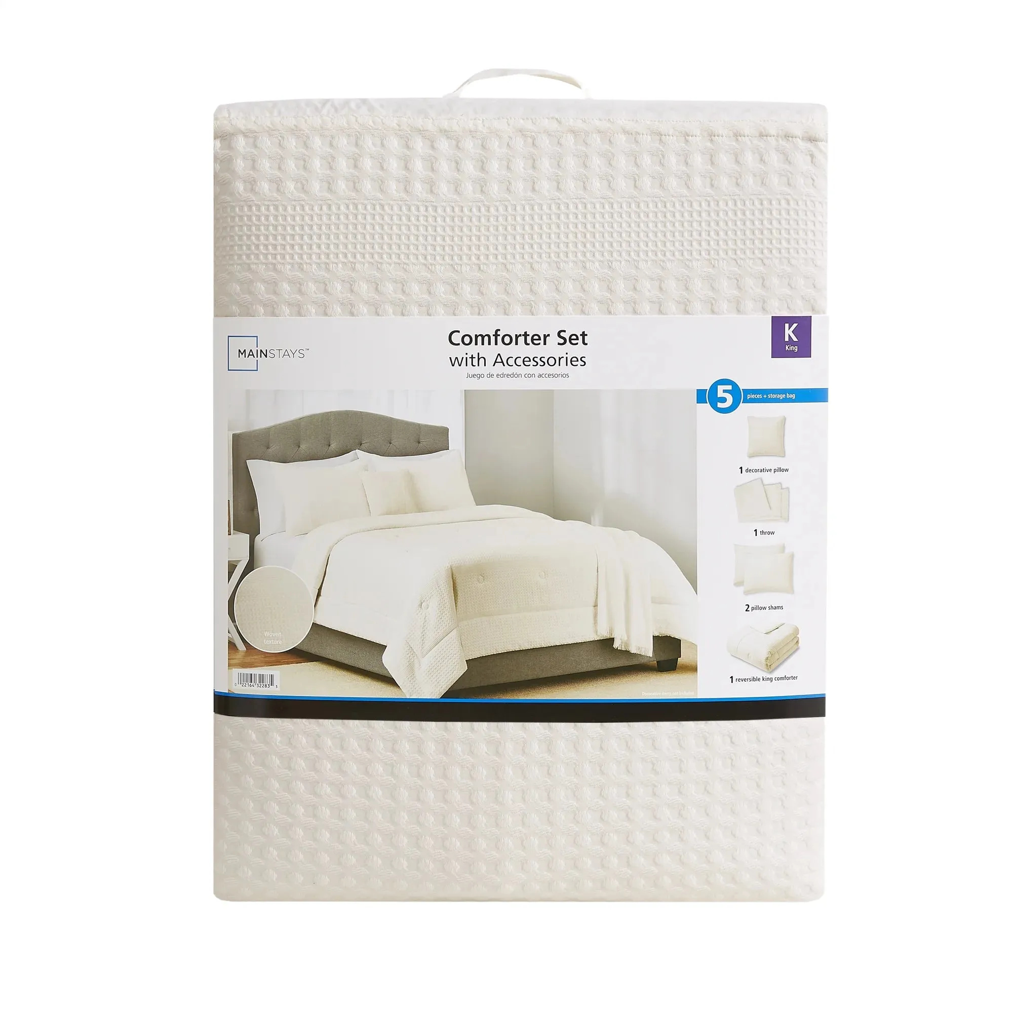 Mainstays MS9344409622-24 5 Piece Ivory Waffle Comforter Set, King