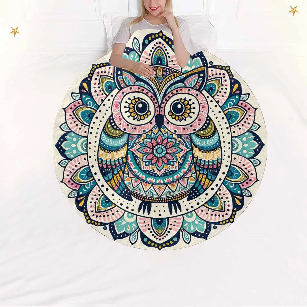 Mandella_Owl_Awd35137  Circular Micro Fleece Blanket 60"