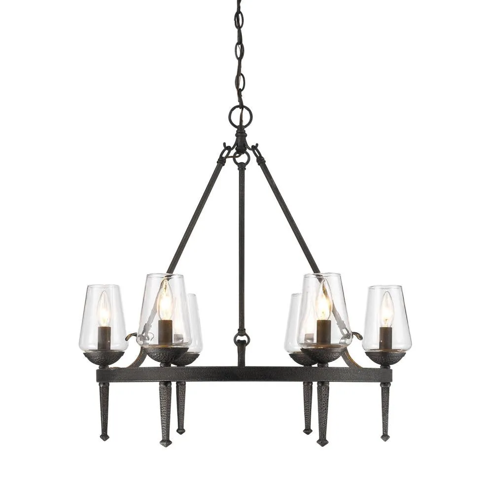 MARCELLIS 6 LIGHT CHANDELIER, DARK NATURAL IRON