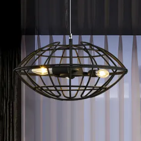 Metal Black Chandelier Light - UFO Wire Cage - 3 Bulb Factory Suspension Lighting for Restaurant