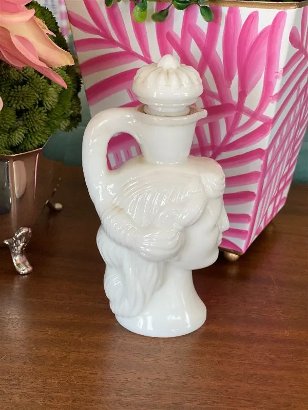 Milk Glass Lady Perfume Bottle, Avon, Vintage