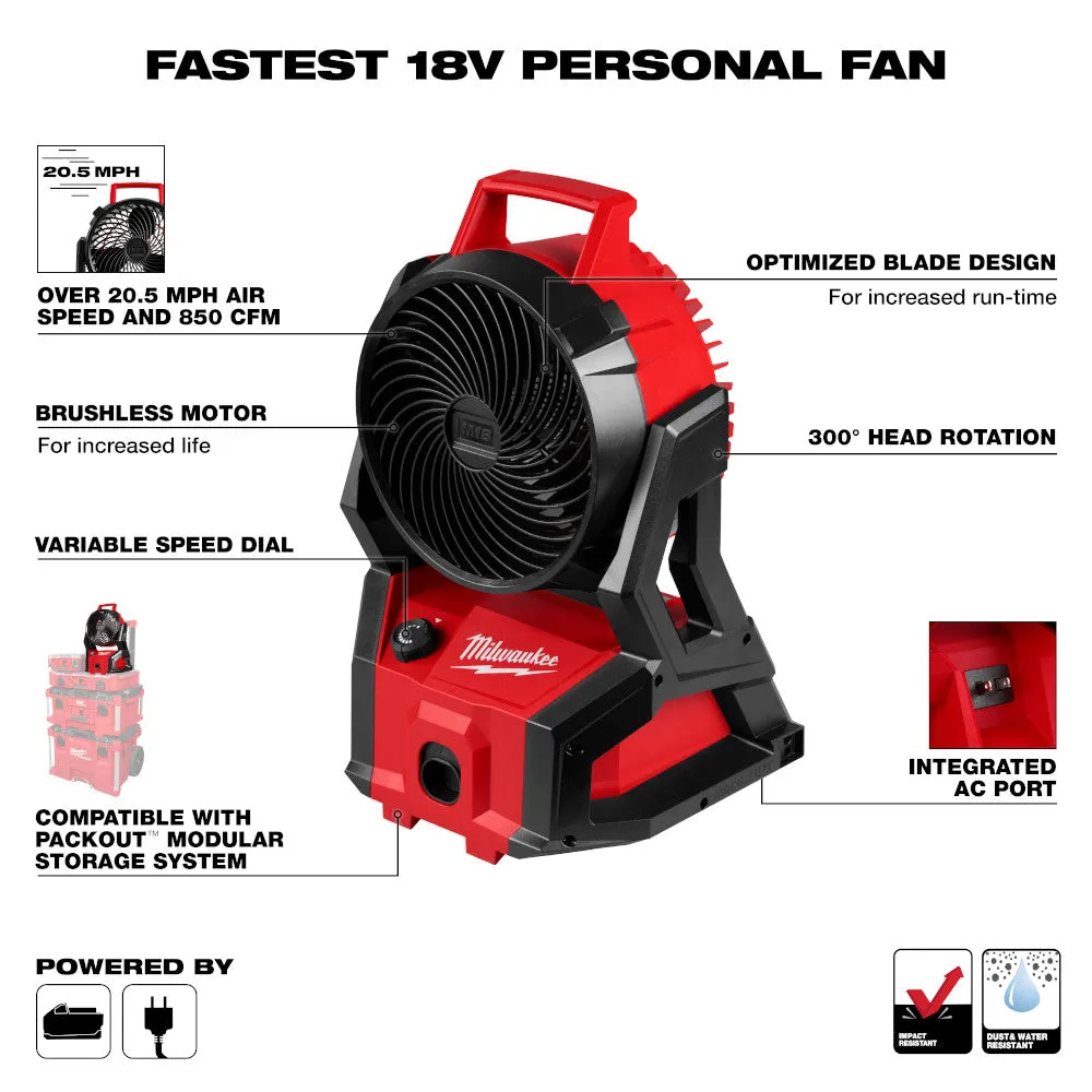 Milwaukee 0818-20 M18 18V Brushless PACKOUT Fan - Bare Tool